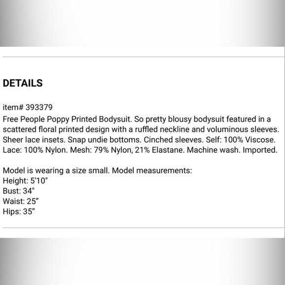 NWT Free People Poppy Printed Bodysuit - Picture 9 of 9